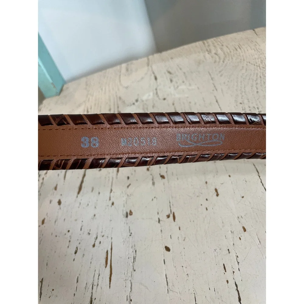 Brighton Mens Brown Black Crocodile Embossed Leather Western Belt Size 38 N20513